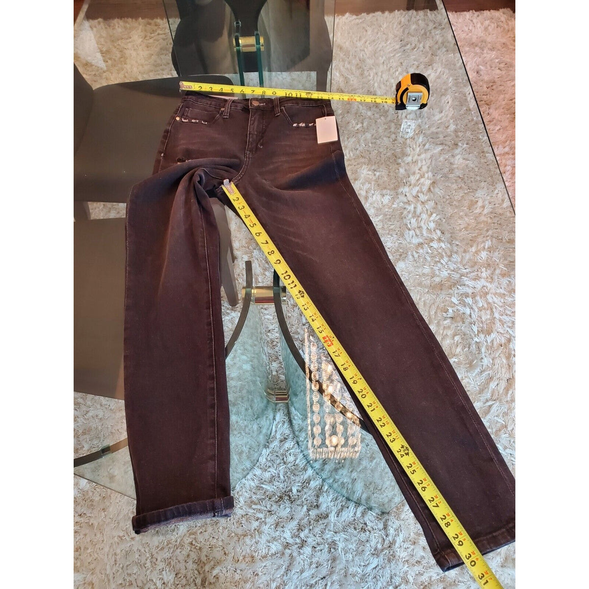 BP Distressed Women Black Denim Cotton Stretch Straight Leg Jeans Pant Size 28