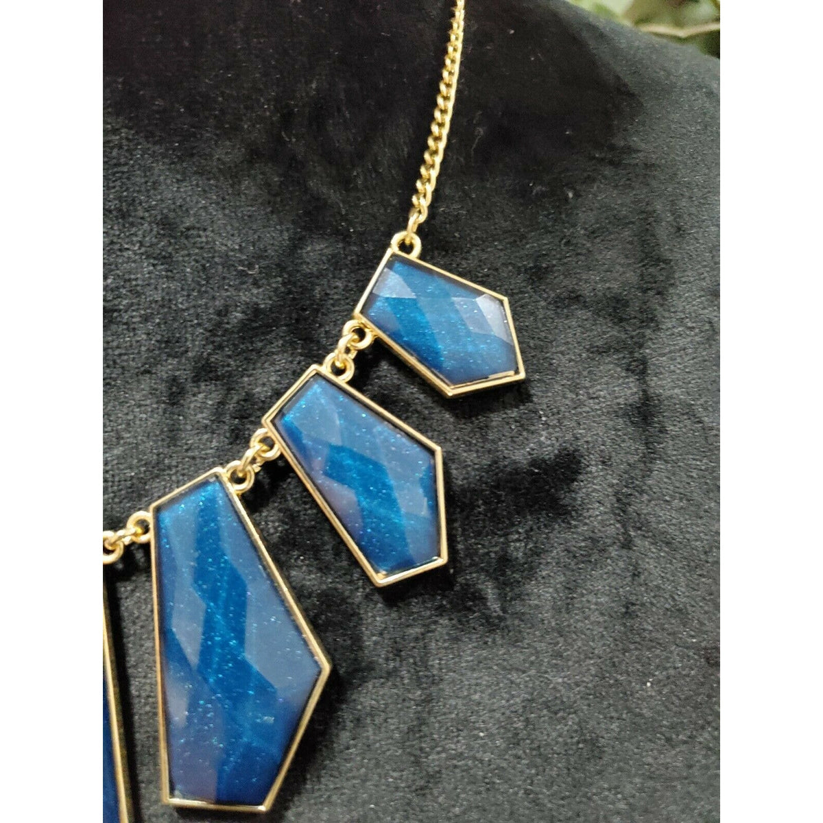 Women's Dark Blue Geometric Shape Necklace with Gold Chain Necklace