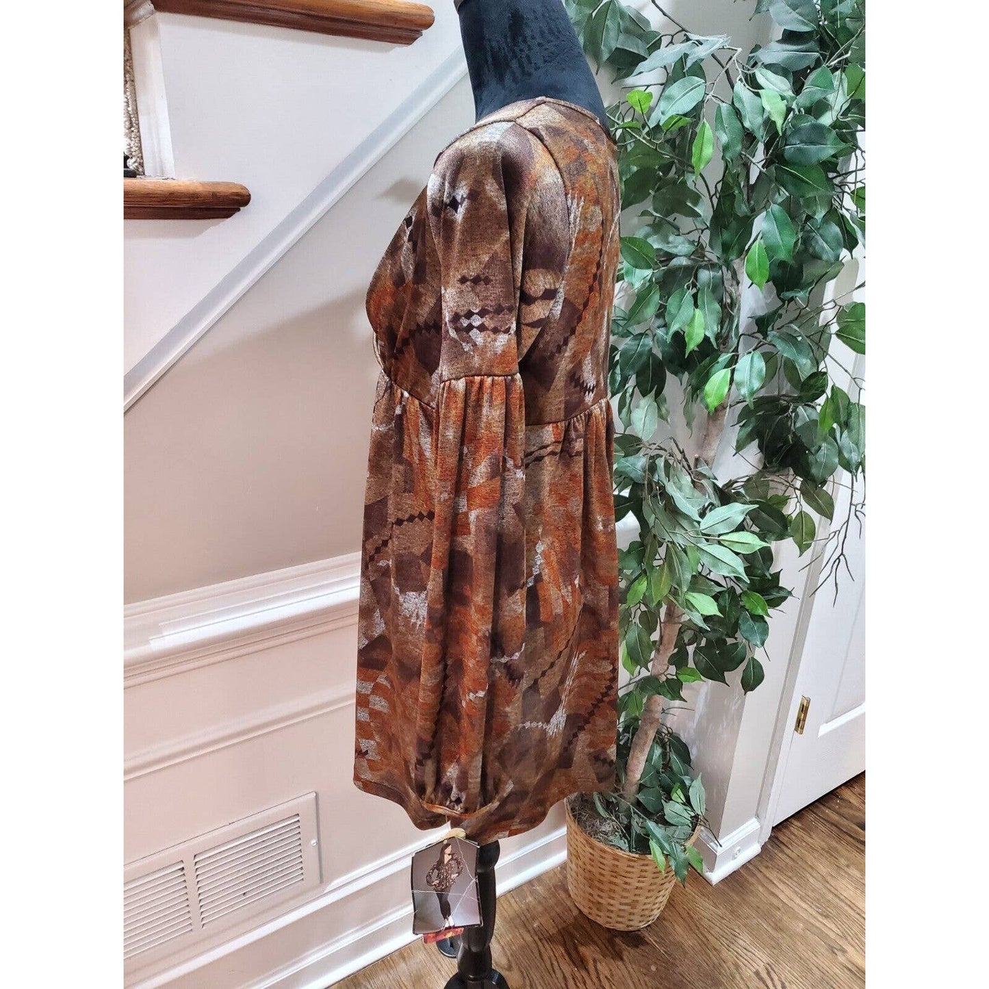 Lapis Women's Brown Polyester V-Neck Long Sleeve Knee Length Dress Size Large