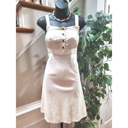 Old Navy Women's White Linen Square Neck Sleeveless Casual Knee Length Dress S