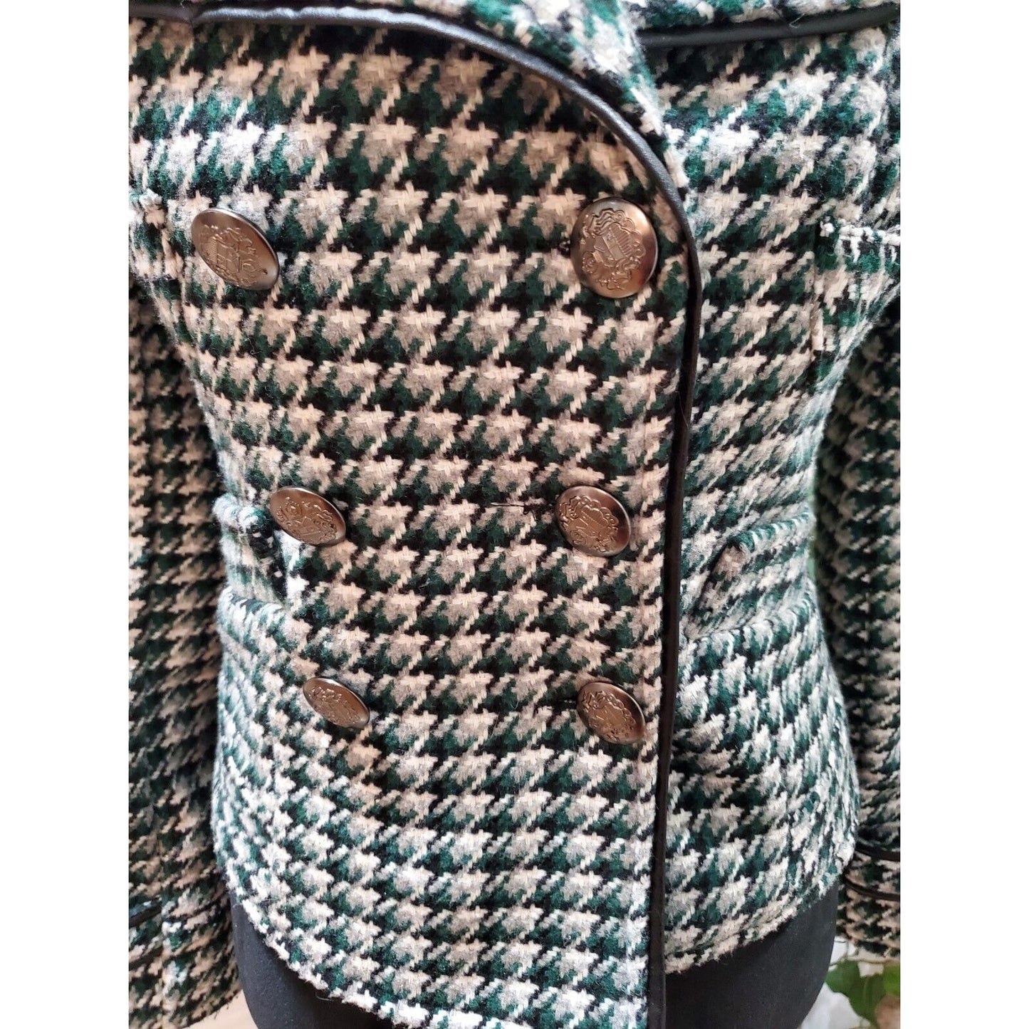 JOUJOU Women's White & Green Polyester Double Breasted Long Sleeve Coat Size XS