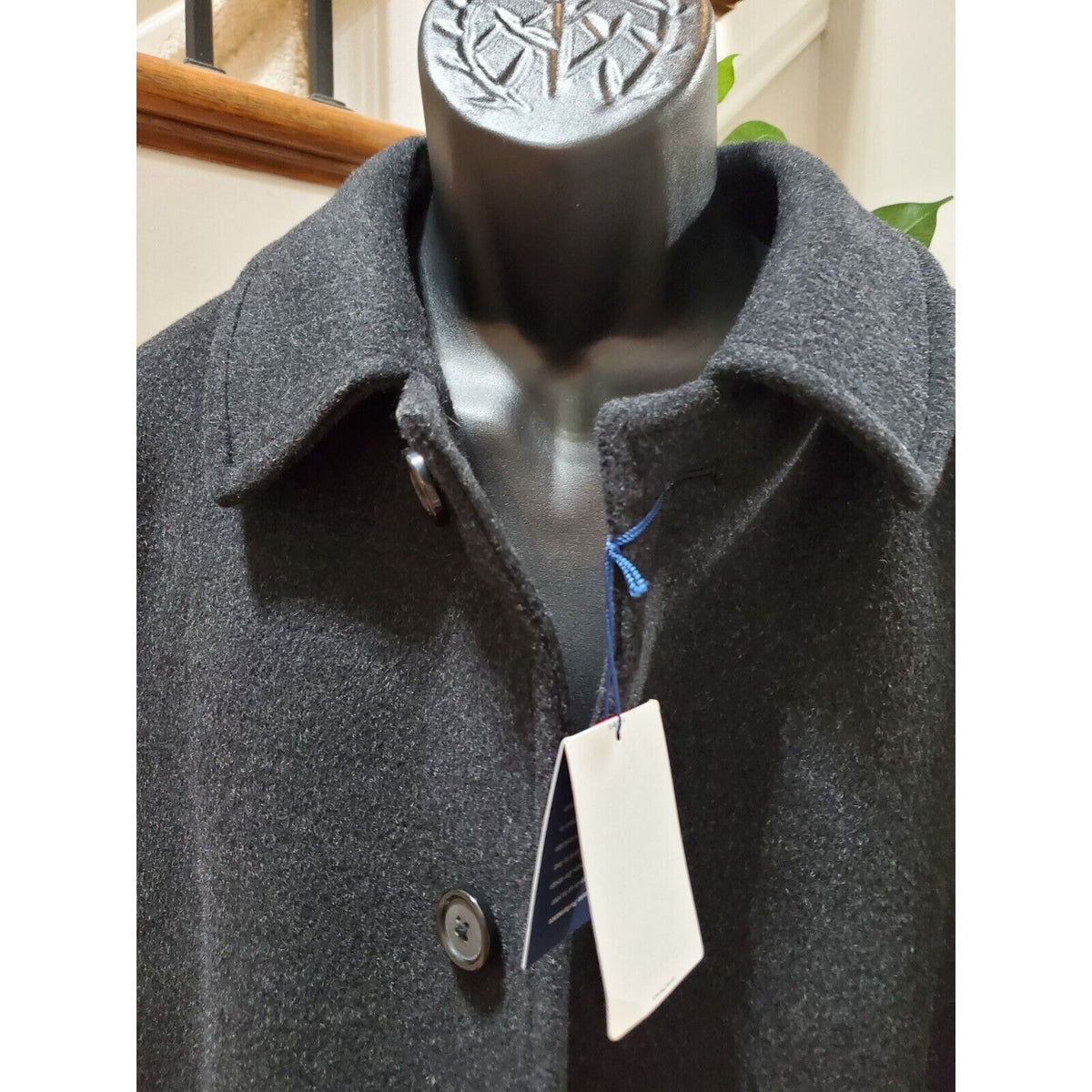 Stafford Mens Black Solid Long Sleeve Collared Button Front Casual Coat Size 38R