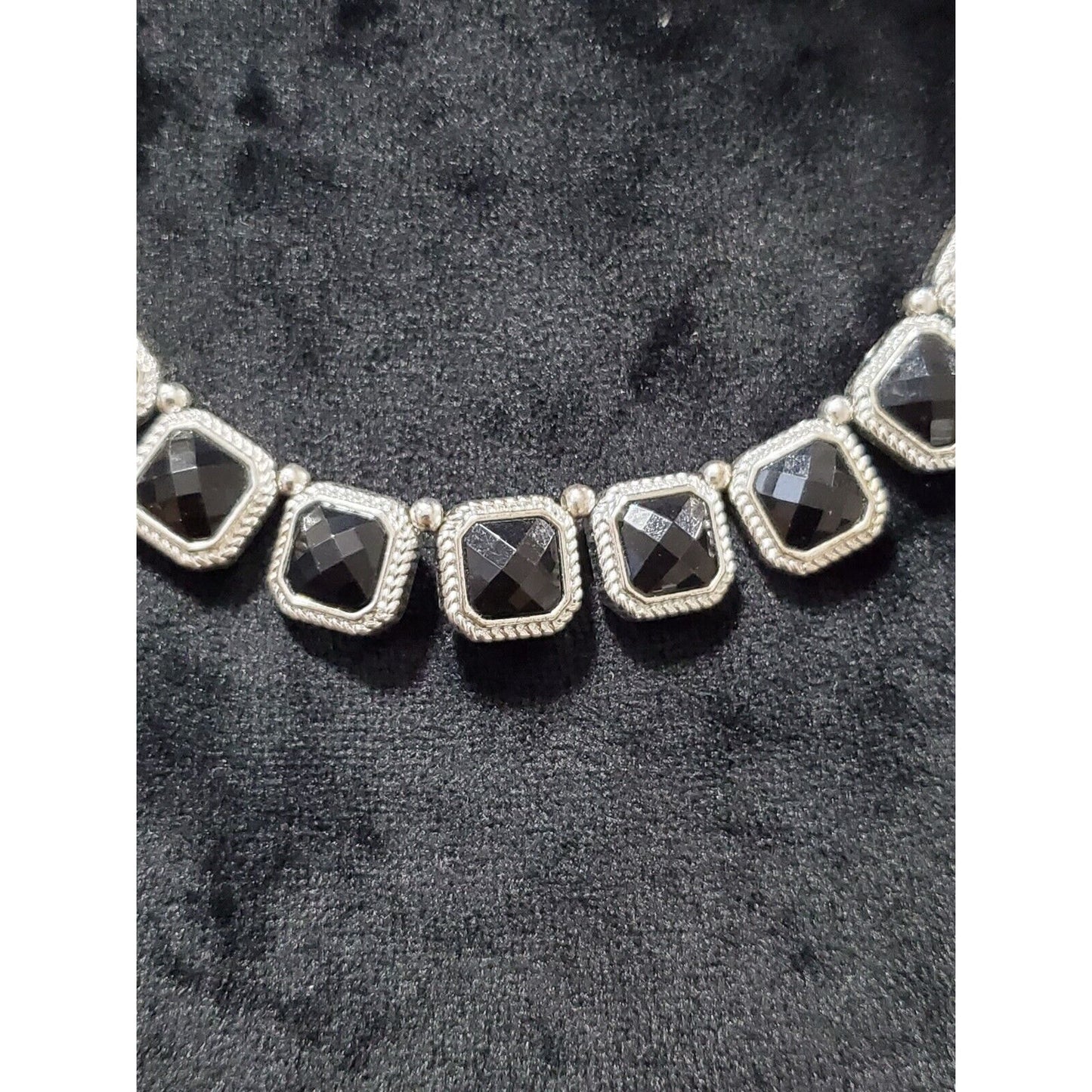 Women's Silver Onyx Inspired Black Gemstones Partywear Necklace