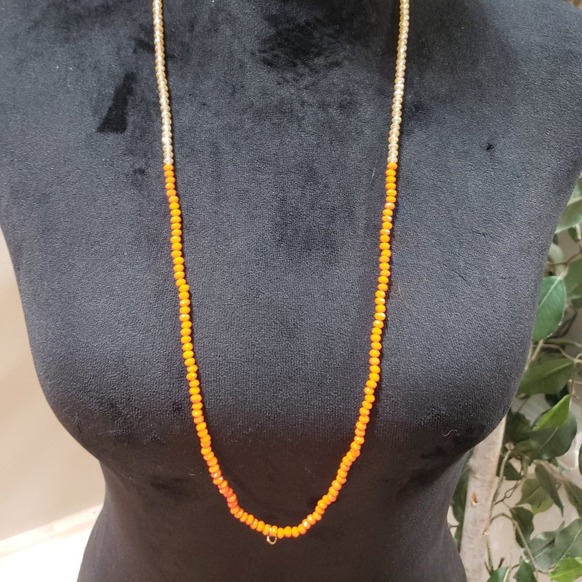 Women's Barb Orange Neon Crystal Beaded Hand knotted Lobster Clasp Necklace