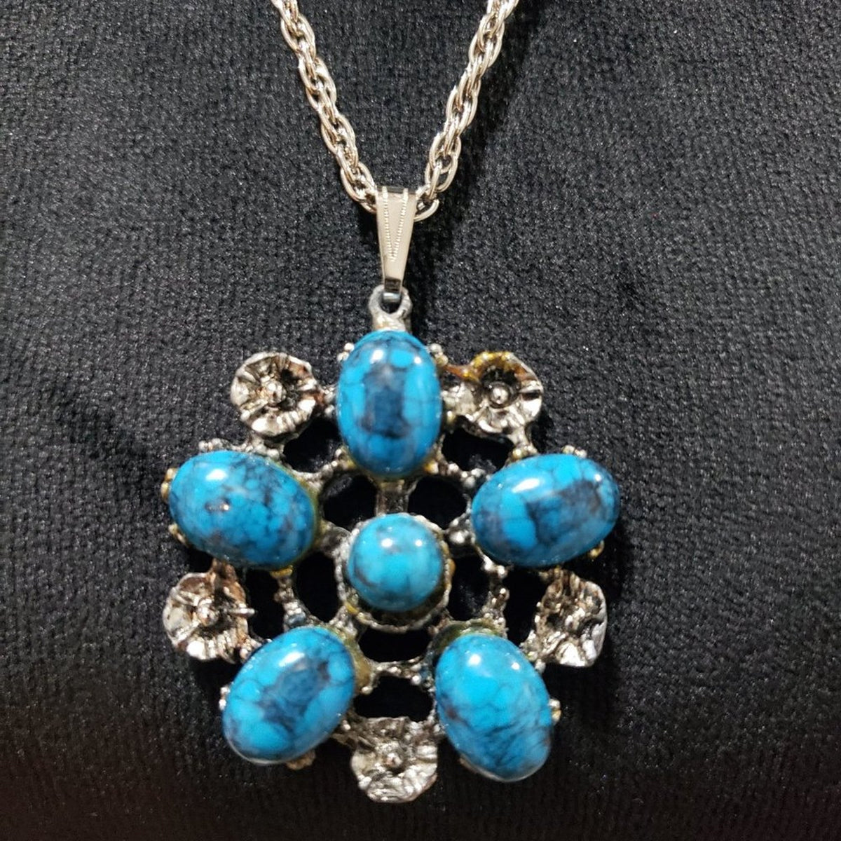 Womens Fashion Blue Turquoise Stone Teardrop Pendant Necklace with Lobster Clasp