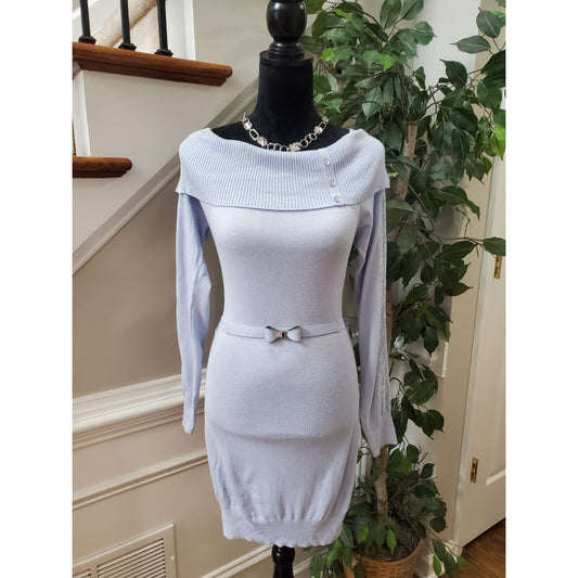 Candies Women Blue Cotton Off The Shoulder Long Sleeve Knee Length Dress Large