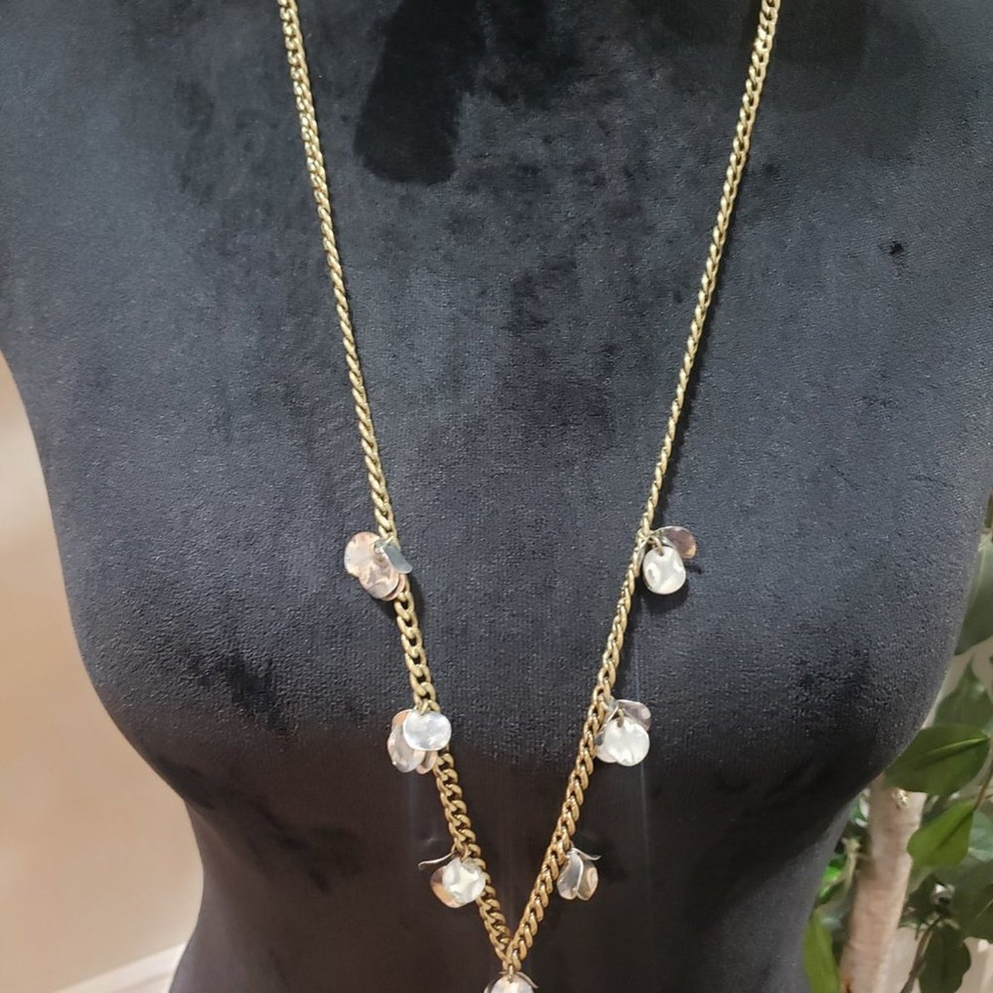 Womens Glass Faux Pearl Beaded Gold Tone Long Chain Charm Pendant Necklace