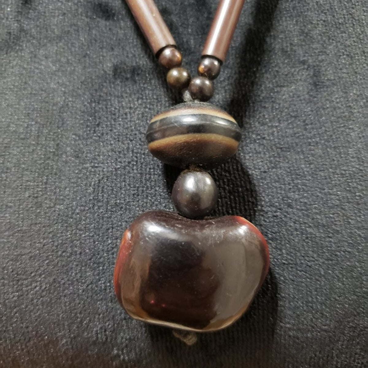African Tribal Design Wooden Statement Necklace Brown Chunky Glass Beaded