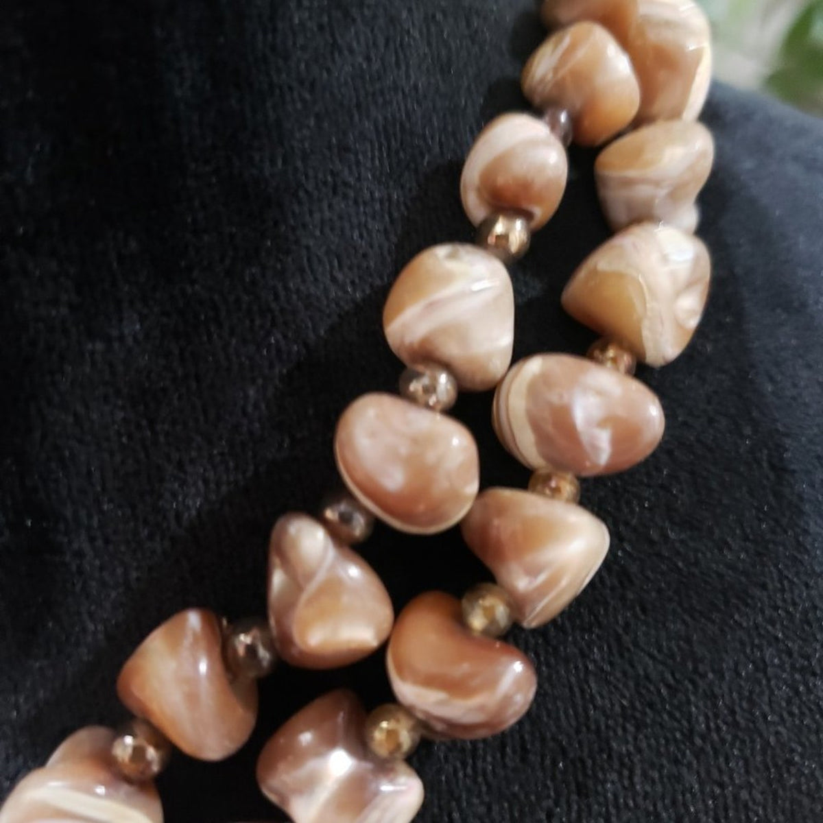 Womens Fashion Natural Stones Beaded Double Strand Choker Necklace