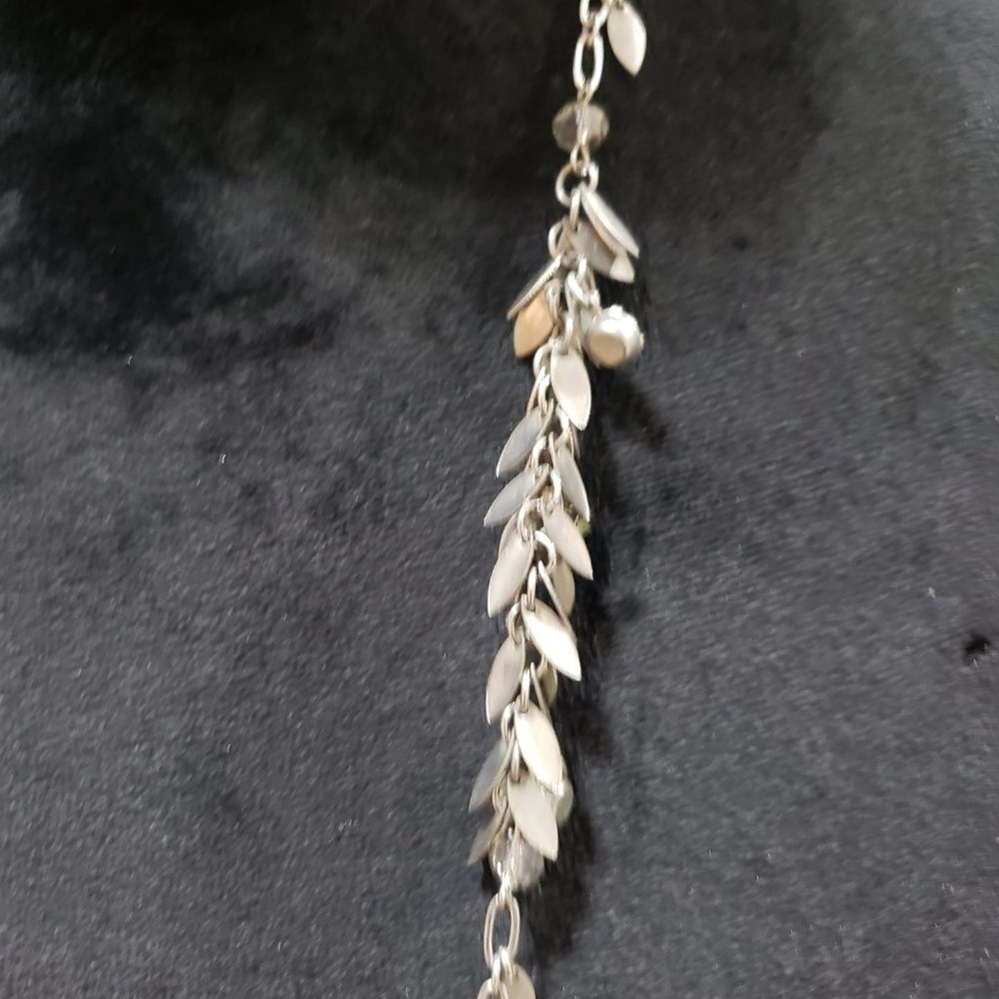 Loft Beaded and Silver Leaf Charms Womens Teardrop Necklace with Lobster Clasp