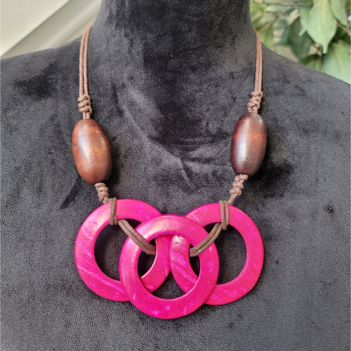 Pink and Brown Wooden Necklace