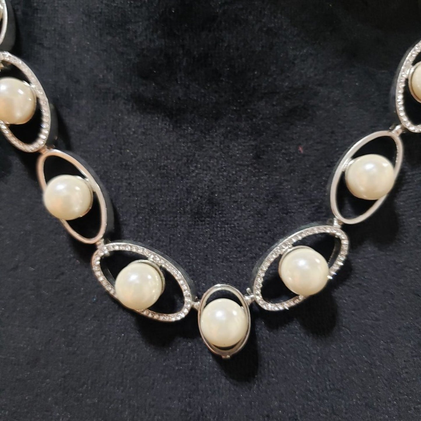 Womens Faux Honora Silver Cultured Pearl & Oval Link Necklace  Lobster Clasp