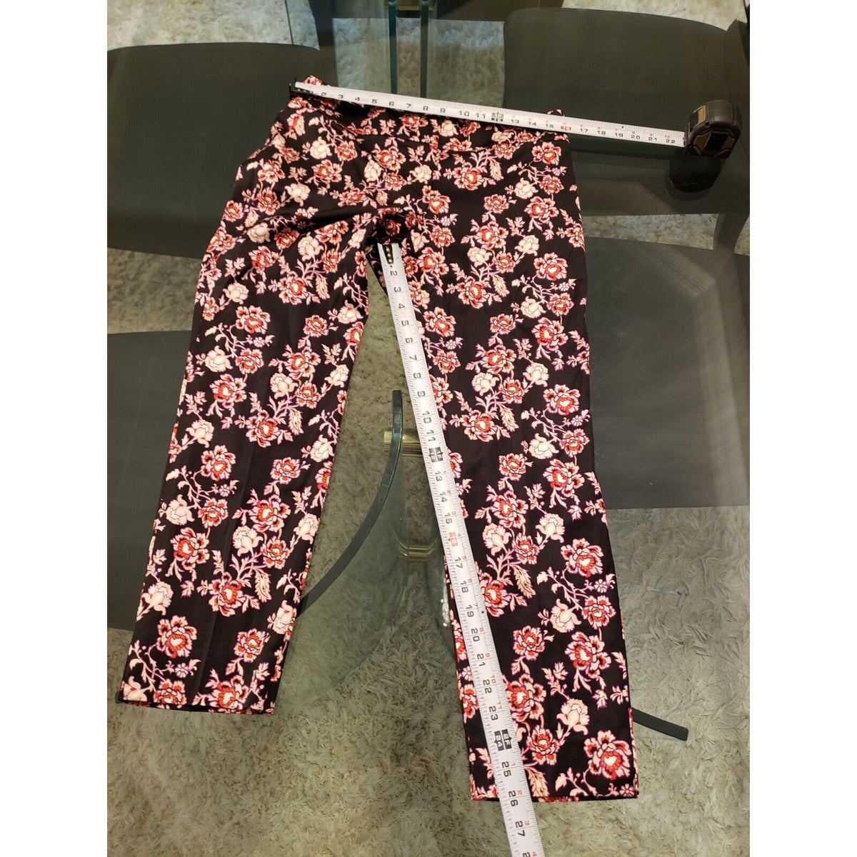 Ann Taylor Floral Elastic Waist Mid Rise Straight Leg Casual Crop Pants 6