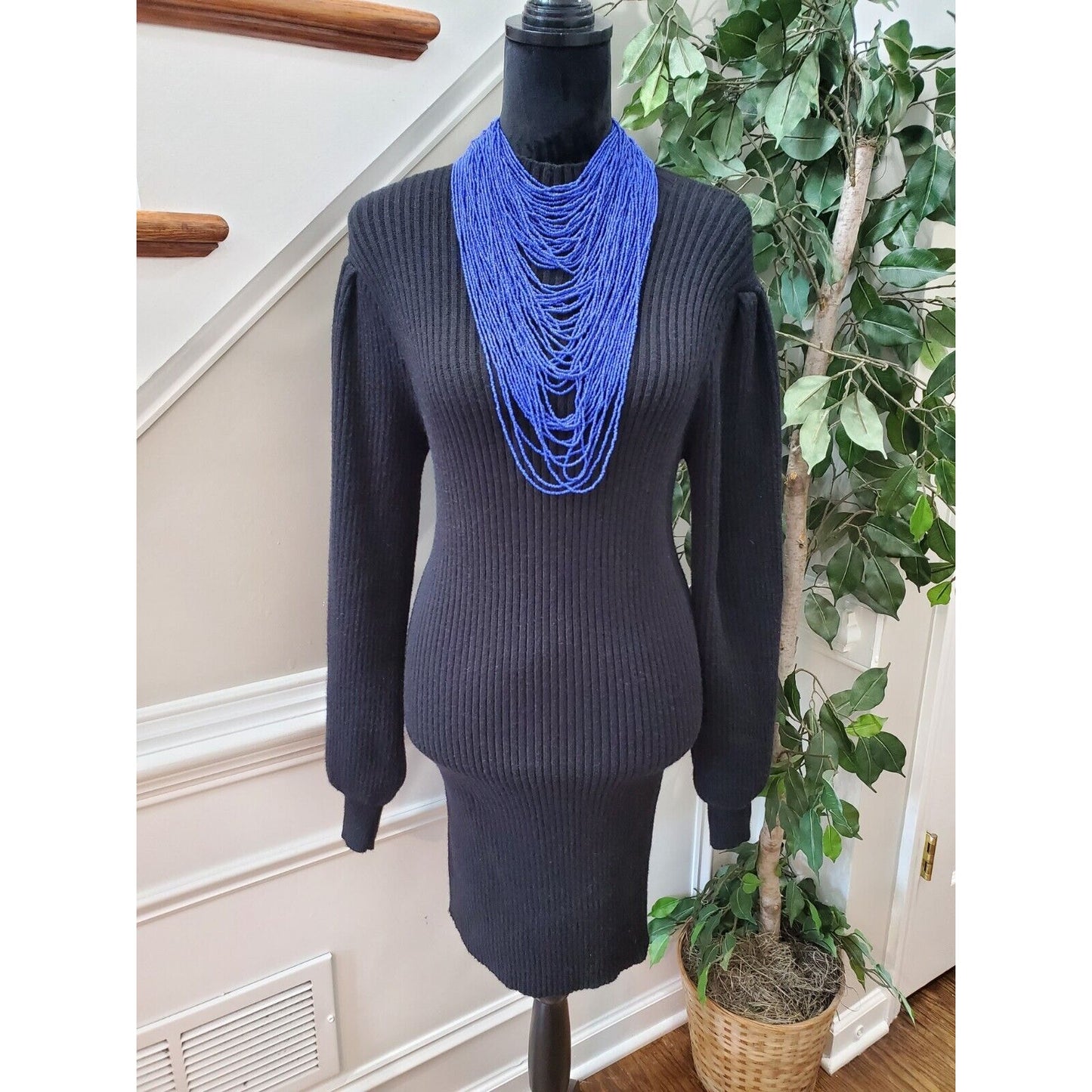 &Merci Black Viscose Mock Neck Long Sleeve Knee Length Sweater Dress Size Medium