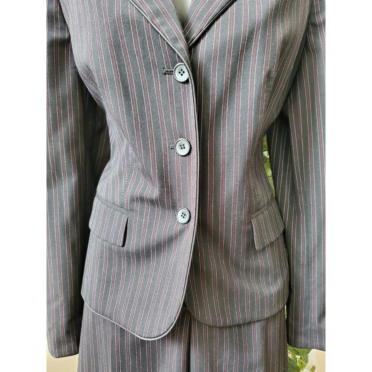 Covington Blue Striped Polyester Single Breasted Blazer & Skirt 2 Piece Suit 10