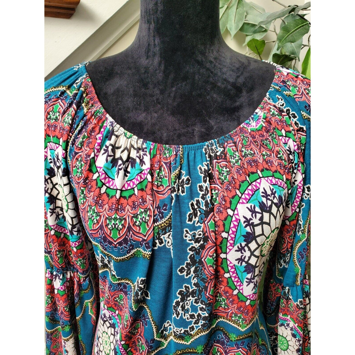 Honeyme Women's Multicolor Polyester Round Neck Long Sleeve Knee Length Dress XL