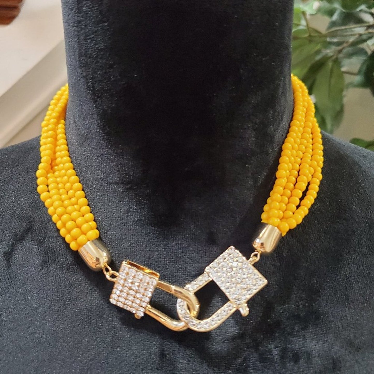 Nickel Free Women's Yellow Multilayer Round Beaded Fashion Jewelry Necklace