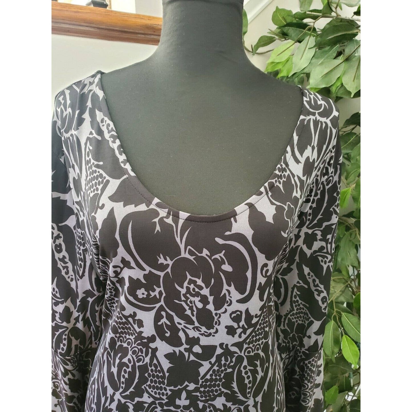 Reeborn Women Black Polyester Scoop Neck Long Sleeve Knee Length Dress Size 1XL