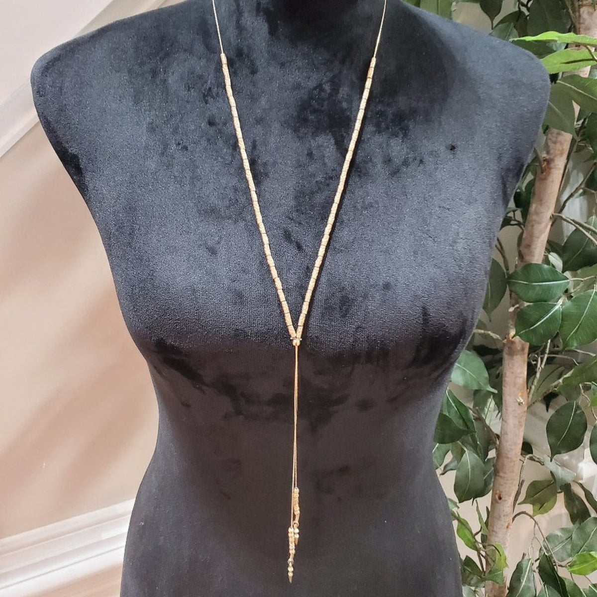 Bohemian Long Gold Finish Square Shape Design Pendant Necklace