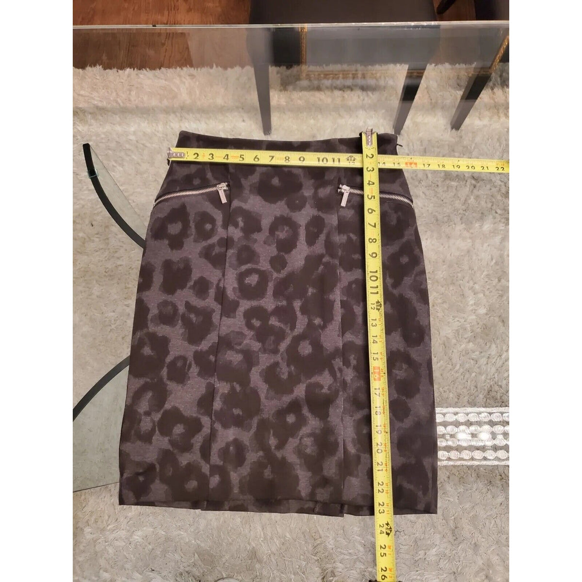 Michael Kors Womens Gray Leopard Print Polyester Side Zipper Pencil Skirt Size 6