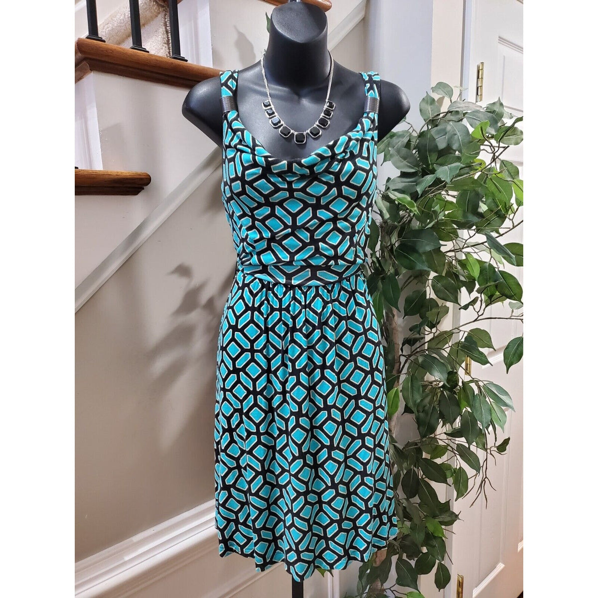 Apt. 9 Women Black & Blue Rayon Scoop Neck Sleeveless Knee Length Dress Size XS