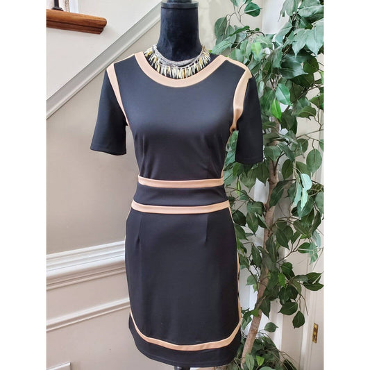 Miusol Women's Black Rayon Round Neck Short Sleeve Knee Length Dress Size Small