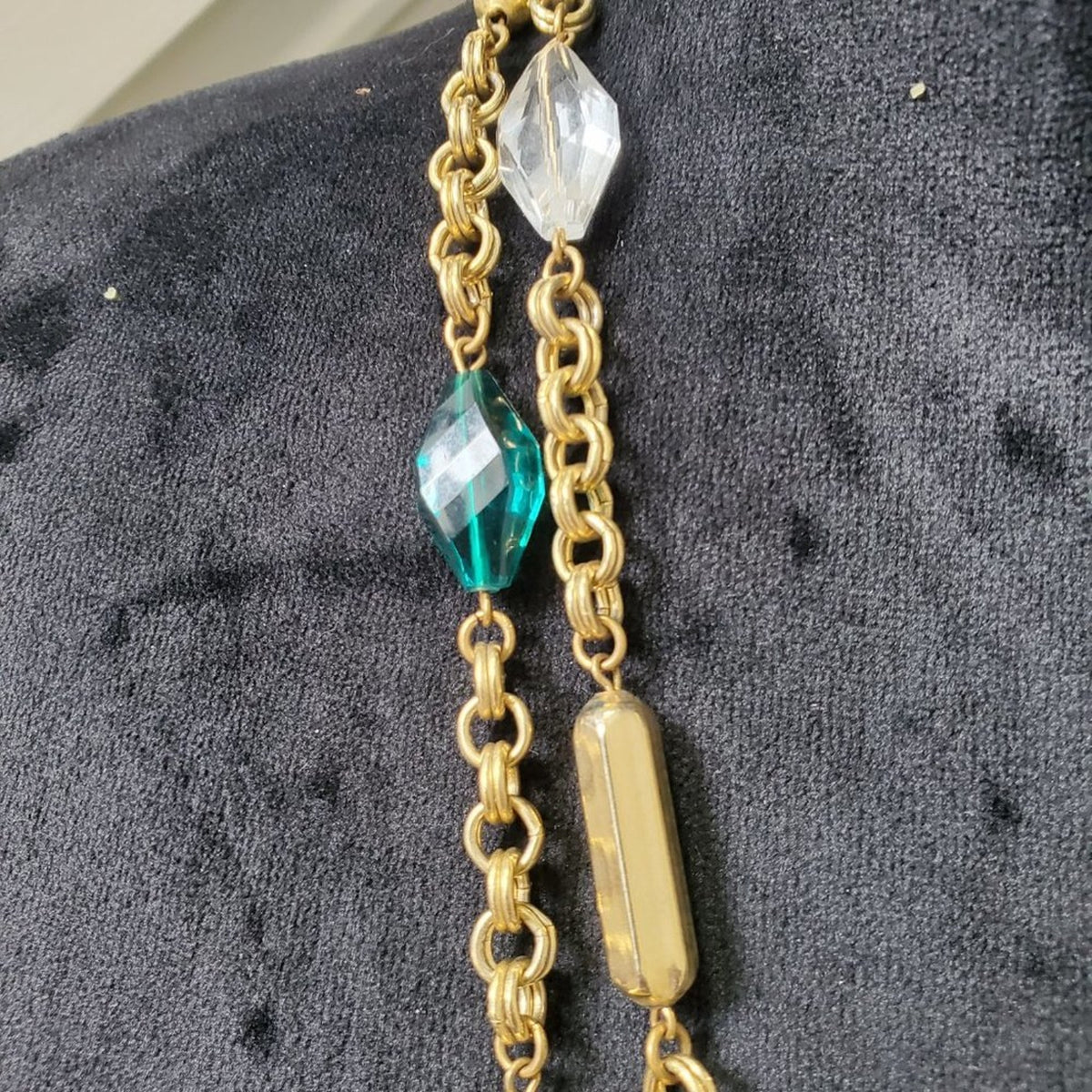 Women's Gold Gemstone Confetti with Lobster Clasp Long Necklace