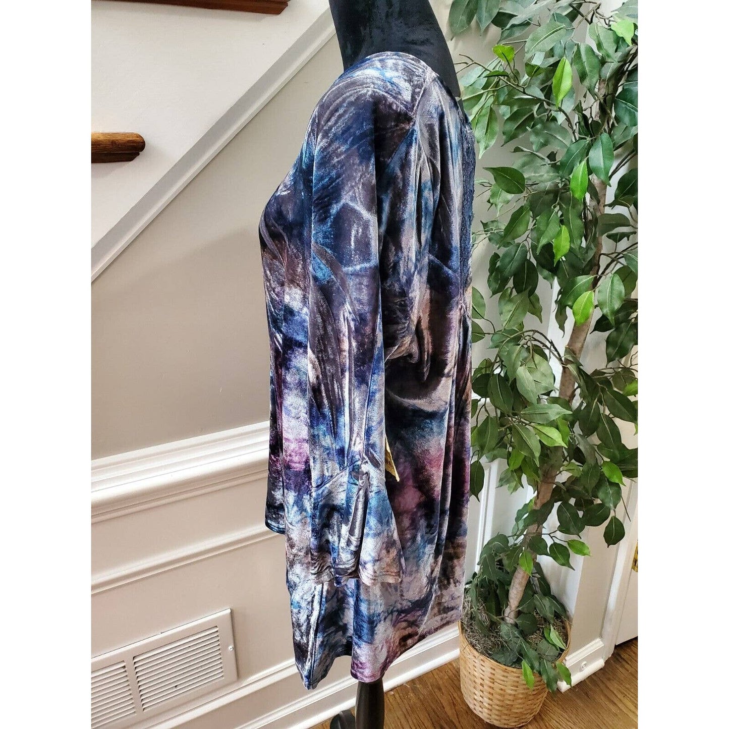 One World Women Multicolor Polyester Long Sleeve Scoop Neck Pullover Sweater 1X