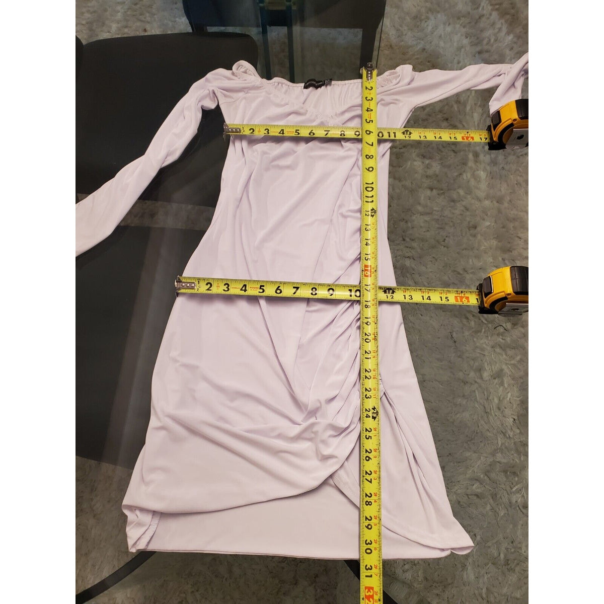 Pretty Little Thing Women's White V-Neck Long Sleeve Knee Length Dress Size 8