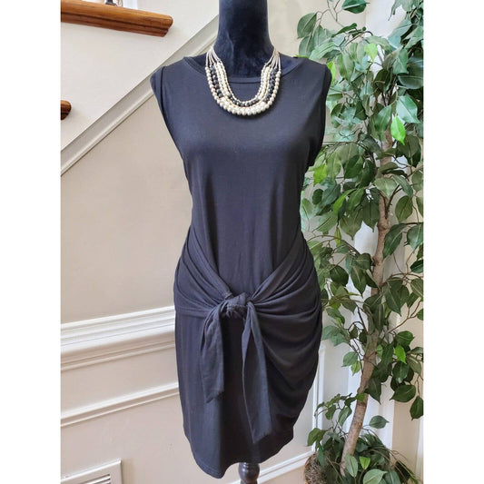 Lillusory Women Black Polyester Round Neck Sleeveless Knee Length Dress Size XL