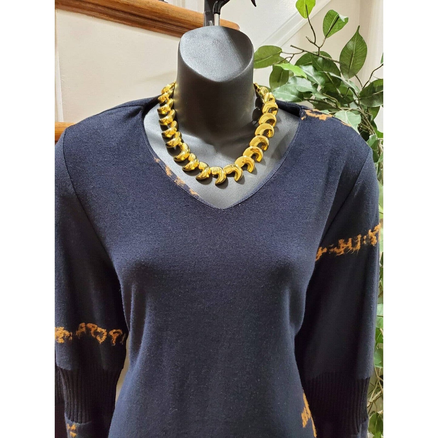 Heide Ost Textured Black Cotton Long Sleeve Blouse & Skirt 2 Pc's Suit Size XL