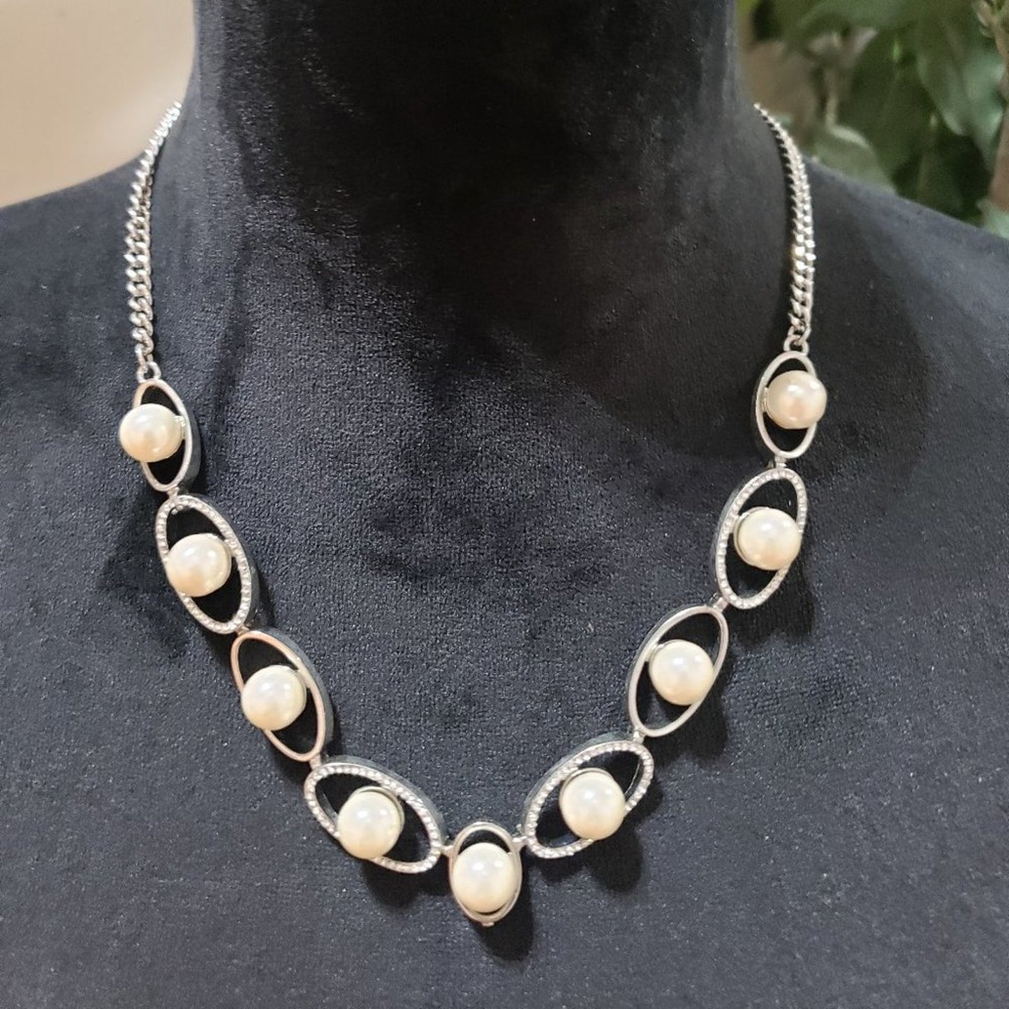 Womens Faux Honora Silver Cultured Pearl & Oval Link Necklace  Lobster Clasp
