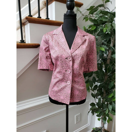 Sigrid Olsen Women Pink Floral Cotton Half Sleeve 3 Buttons Fitted Blazer