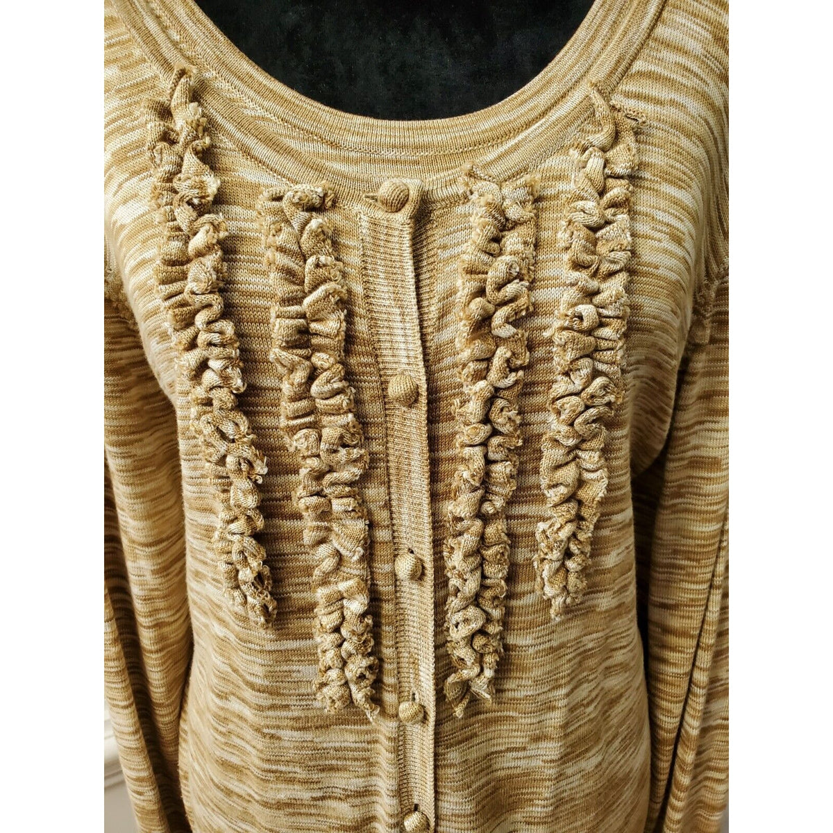 Kasper Women's Brown Cotton Top & Long Sleeves Ruffled Cardigan Sweater Size 3X