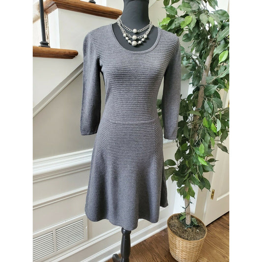 Just Fab Women's Gray Cotton Blend Long Sleeve Knee Length Dress