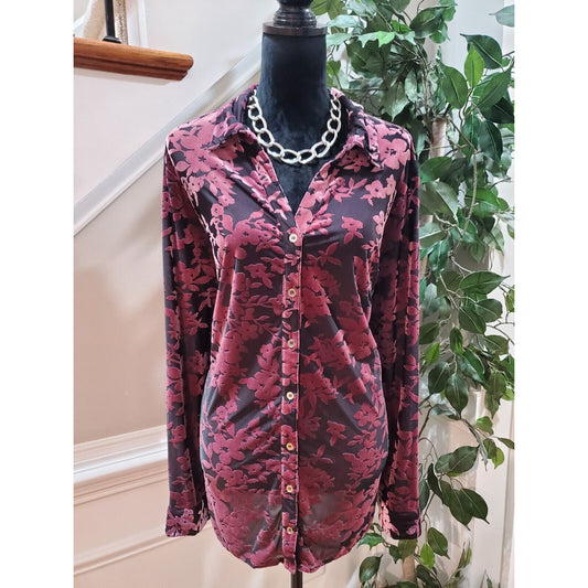NY Collection Women's Floral Polyester Collared Long Sleeve Button Down Shirt 2X