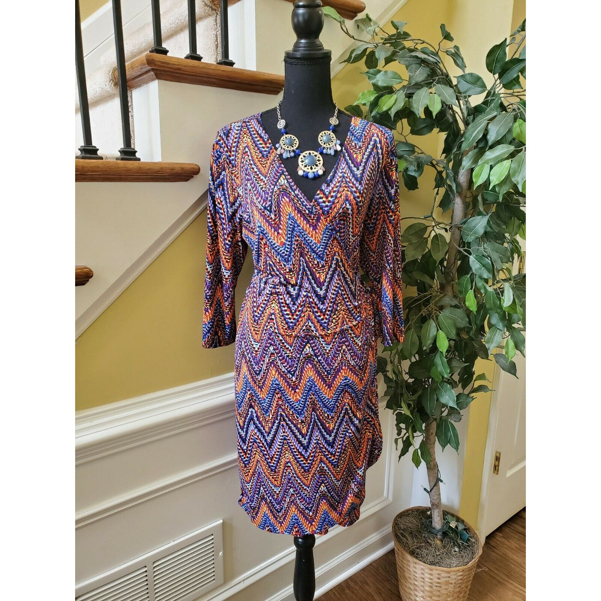 Emma & Michelle Colorful Chevron Full Wrap Dress Large