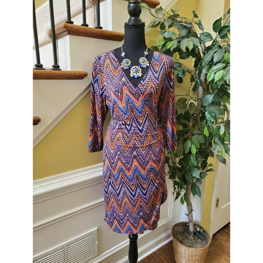 Emma & Michelle Colorful Chevron Full Wrap Dress Large