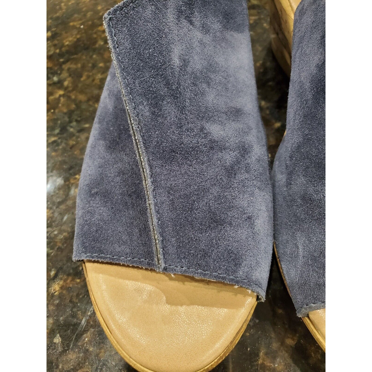 A Giannetti Women's Shoes Sandals Wedge Size 9 Blue Suede Open Toe Sling Back
