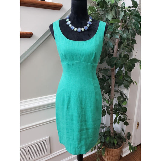 L.K Bennett Soft Jade Solid Linen Round Neck Sleeveless Knee Length Dress Size 6