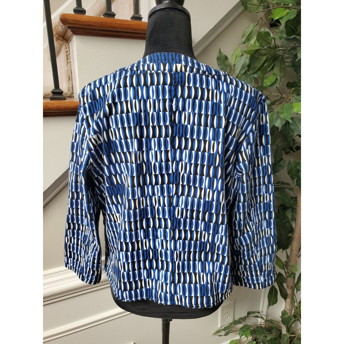 Ellen Tracy Womens Blue Cotton Long Sleeve Full Zip Casual Jacket Extra Large