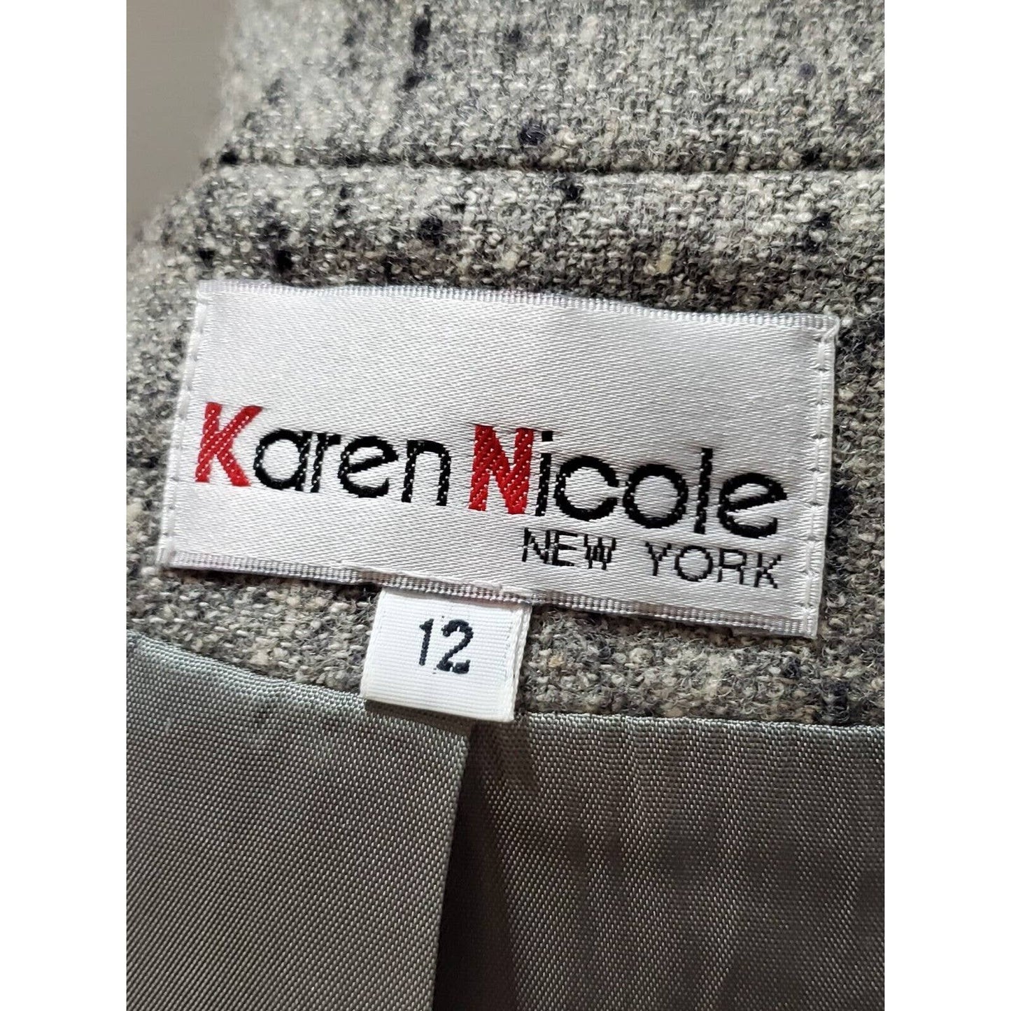 Vintage Karen Nicole Gray Wool Single Breasted Long Sleeve Casual Blazer Size 12