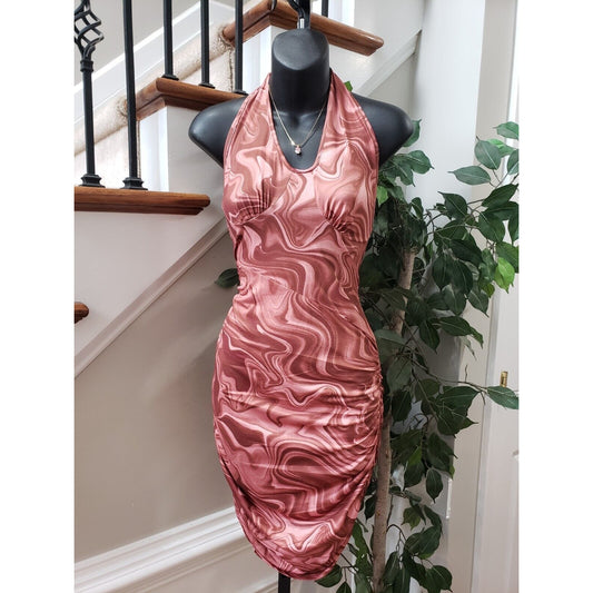 ROMWE Womens Brown Tie Dye Polyester Sleeveless Knee Length Dress Size Large
