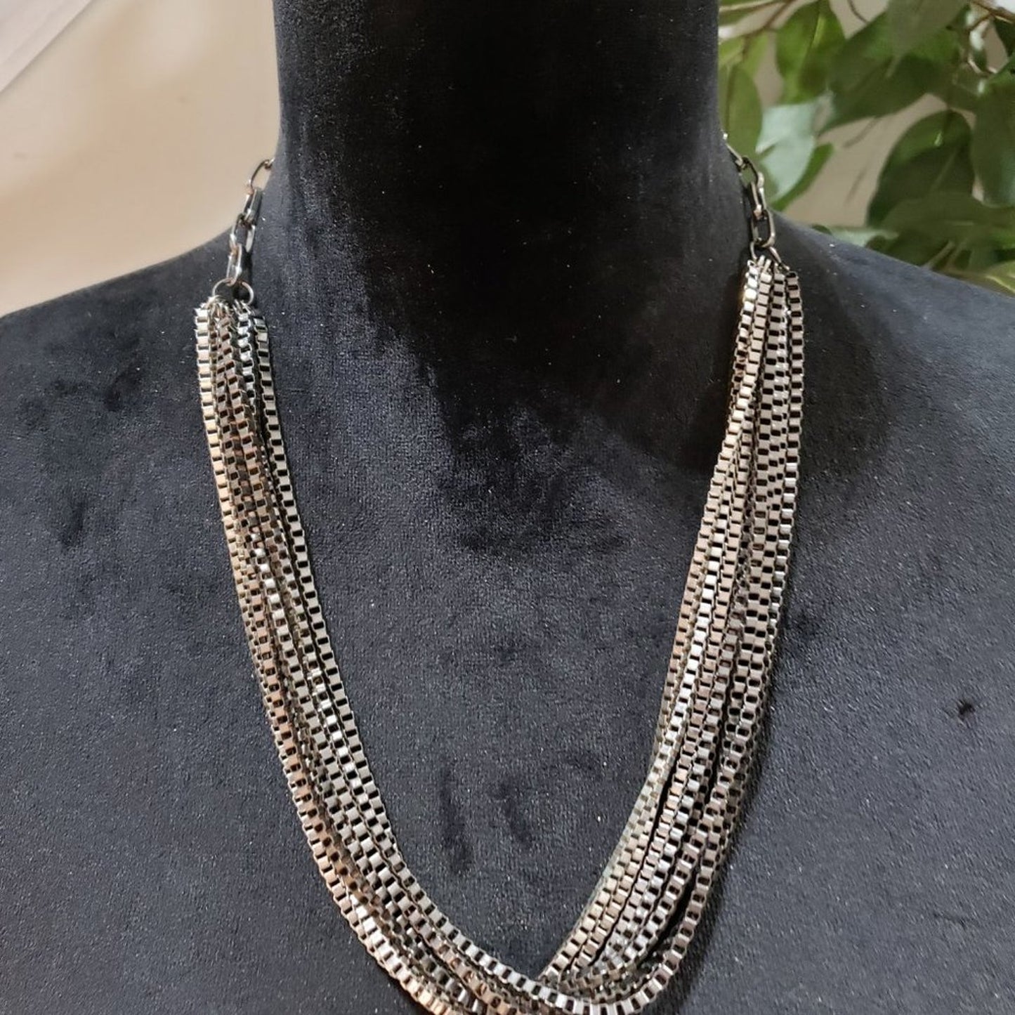 Womens Fashion Silver Tone Box Chain Multi Strand Necklace with Lobster Clasp