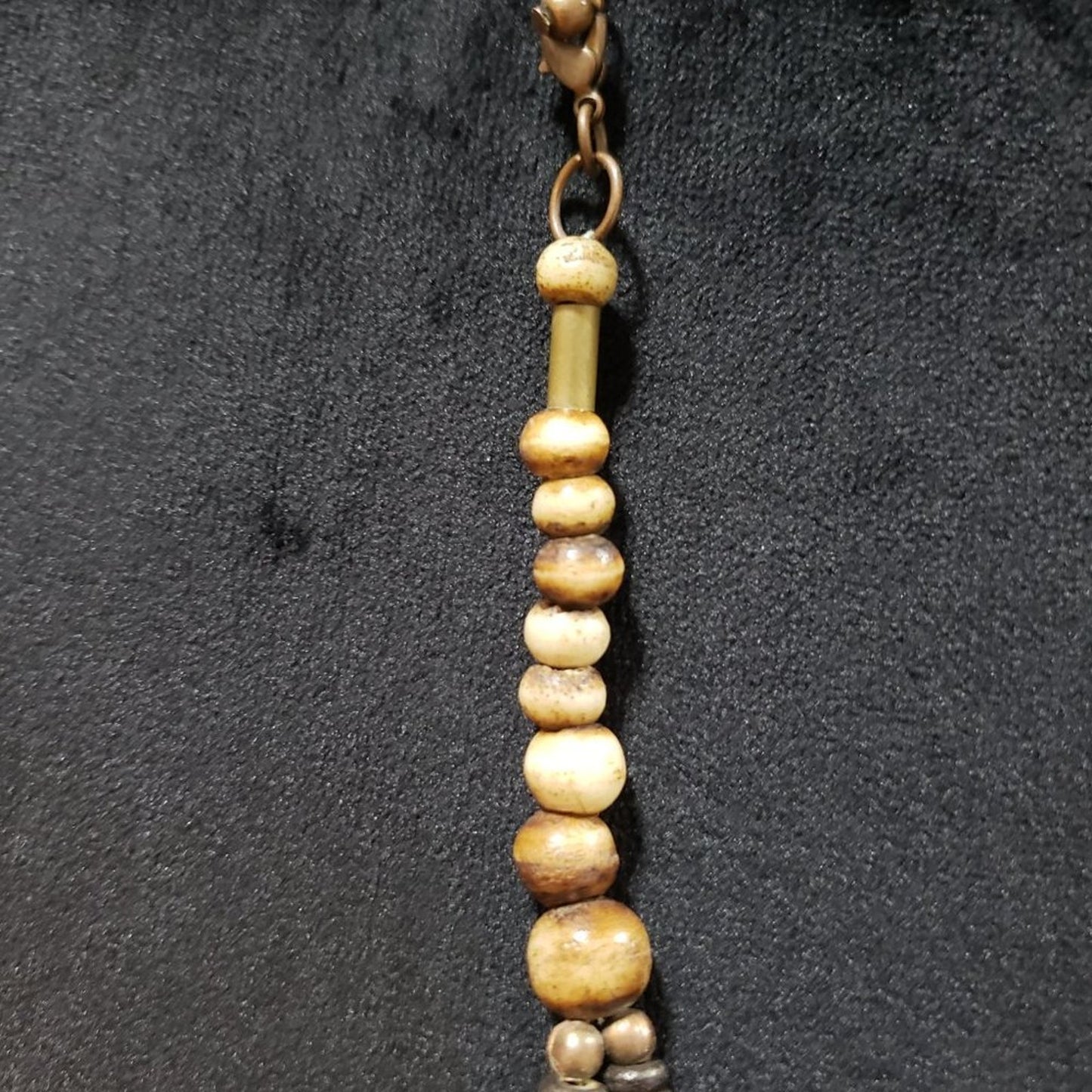 Women’s Beaded Strand Necklace Blue & Brown Large Wood Beads Statement