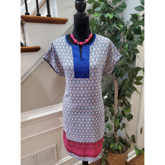 Pleione Womens Blue Polyester Short Sleeves Round Neck Knee Length Dress Size S
