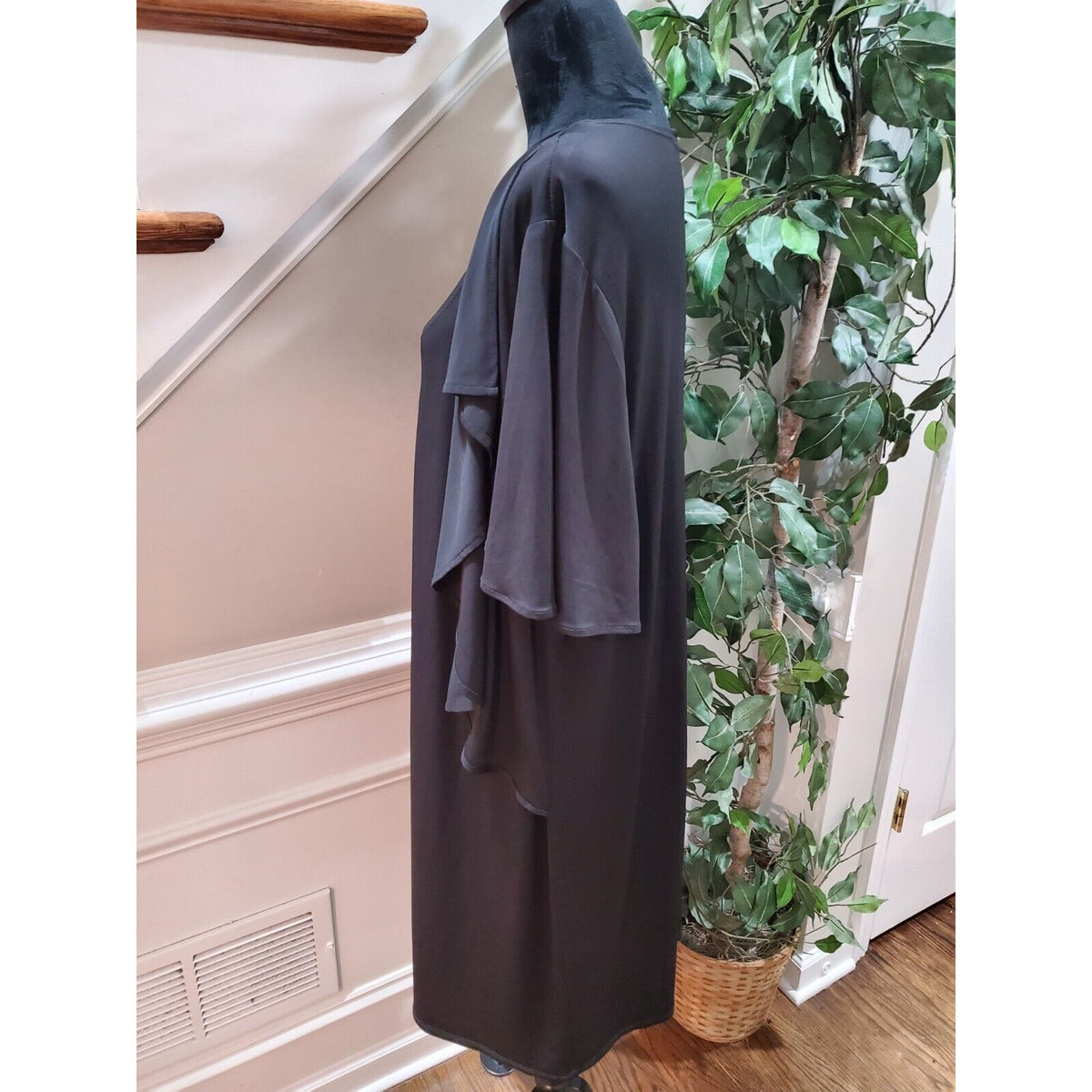 Another Thyme Women Black Solid Polyester Scoop Neck Half Sleeve Dress Size 2X