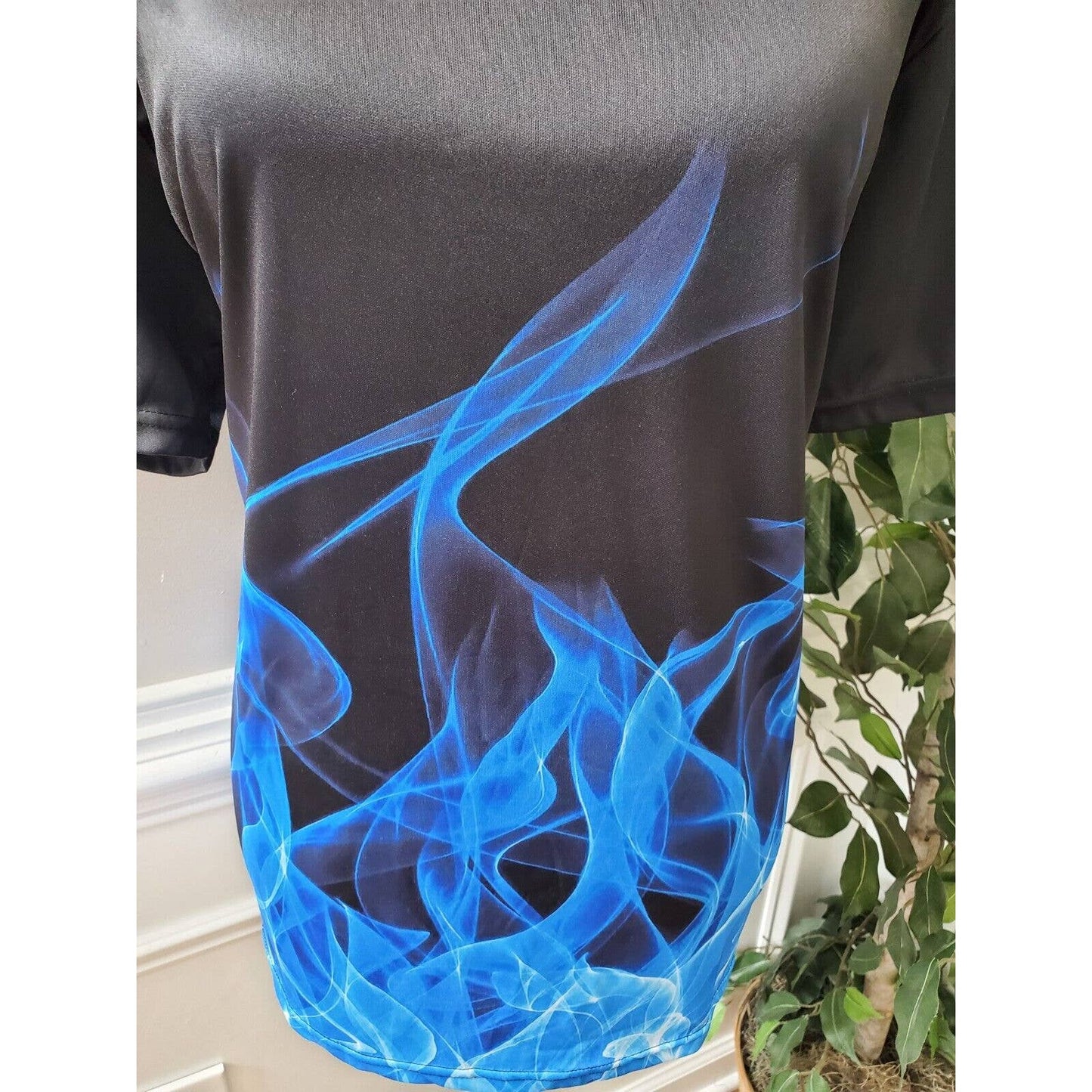 SHEIN Women's Black & Blue Polyester Crew Neck Short Sleeve Casual Shirt Size L