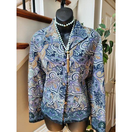 Coldwater Creek Women Moulticolor Single Breasted Three Button Coat Petite Large