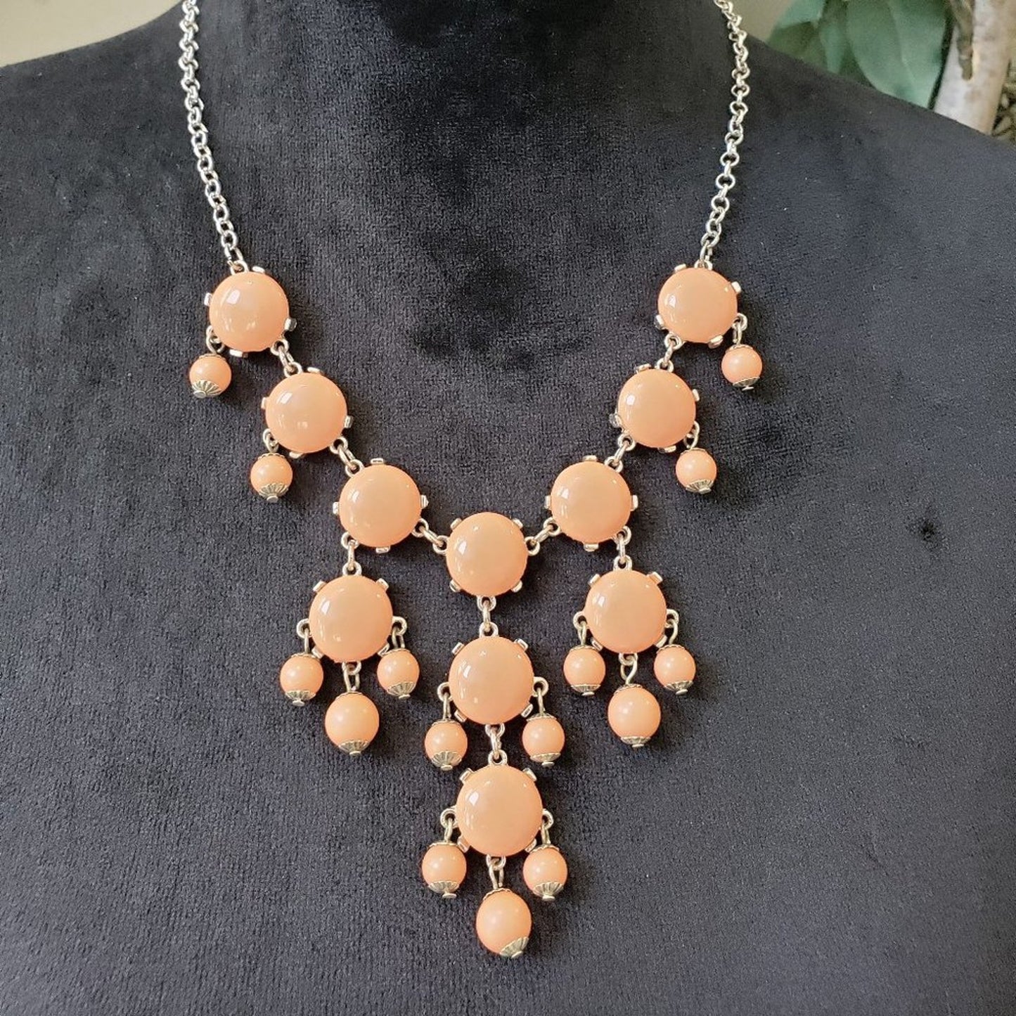 Womens Fashions Peach Silver Beaded Gemstone Collar Necklace with Lobster Clasp